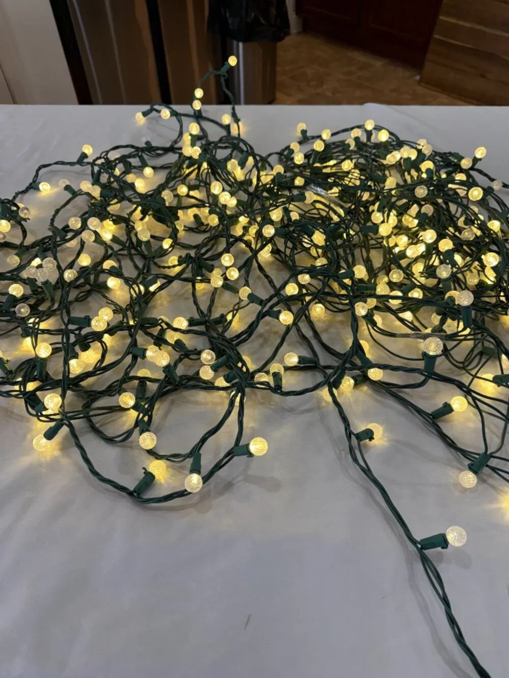 Christmas String Lights Warm White Globe Green Wire Long Set of 2